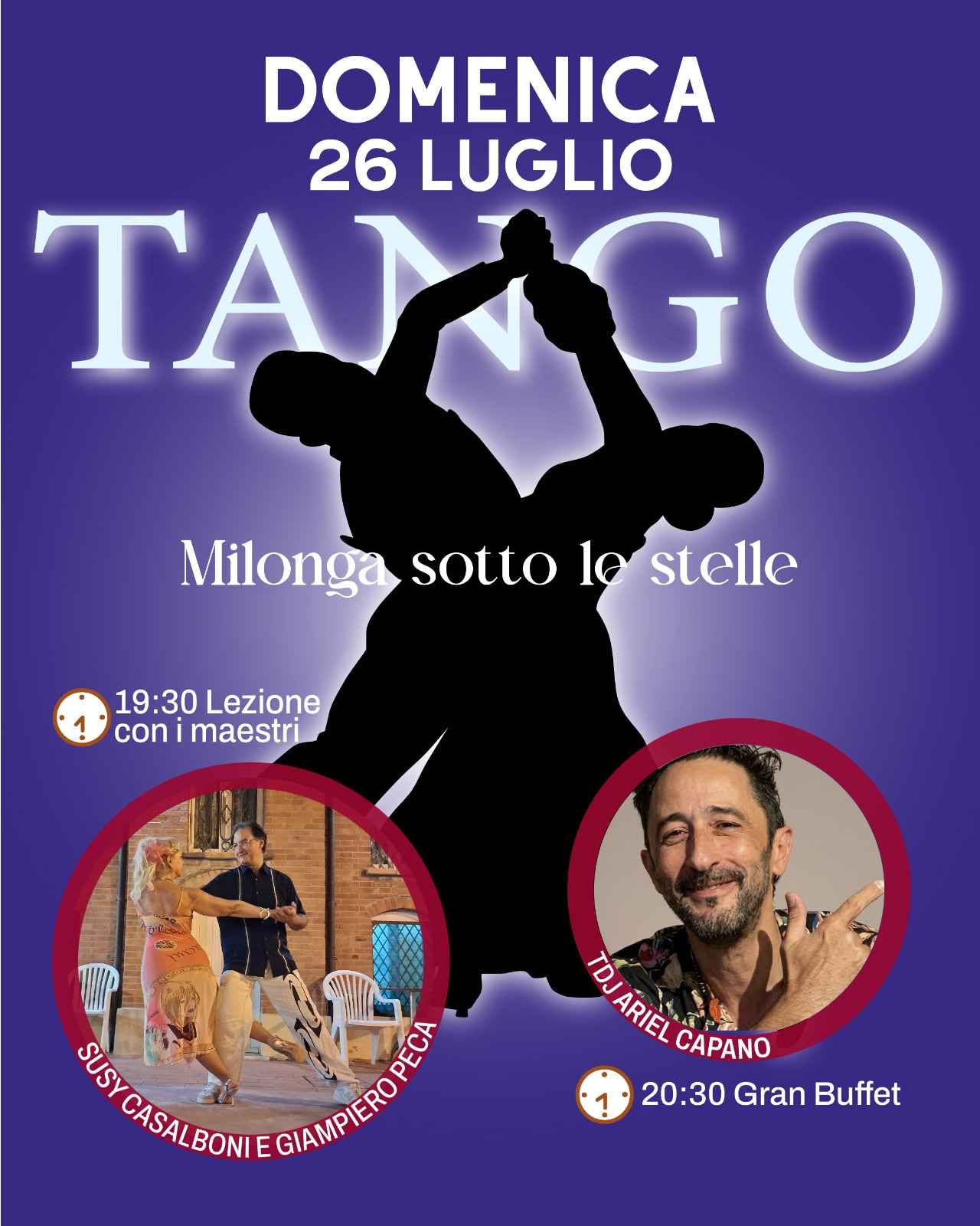 Milonga Del Grillo Bianco con maestri Susy Casalboni e Giampiero Peca e Tdj Ariel Capano