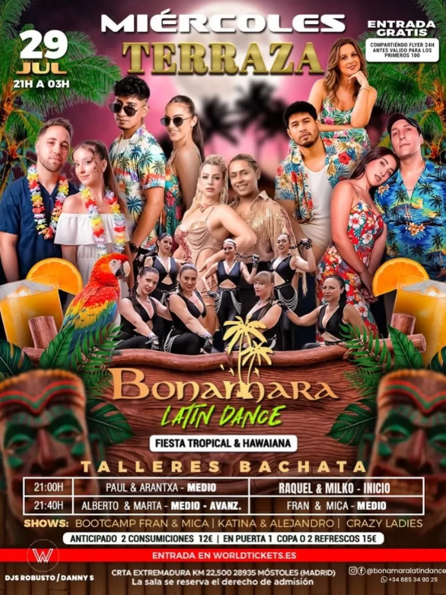 Bonamara Latin Dance – Fiesta Tropical & Hawaiana: Miércoles en Terraza at Bonamara Madrid